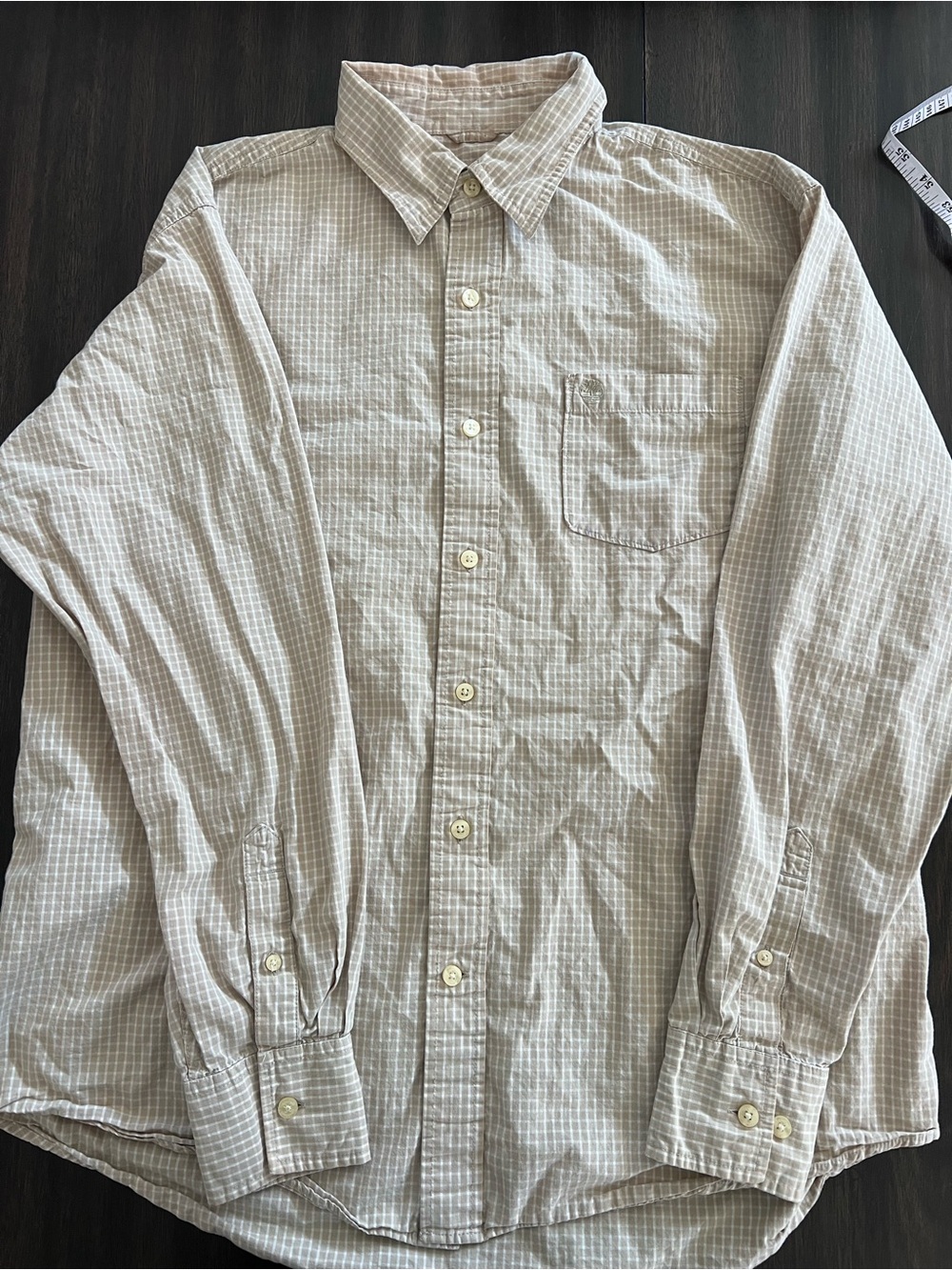 Timberland Beige and White Check Long-Sleeve Button-Up Shirt